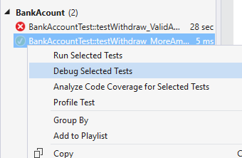 Debug Selected Tests