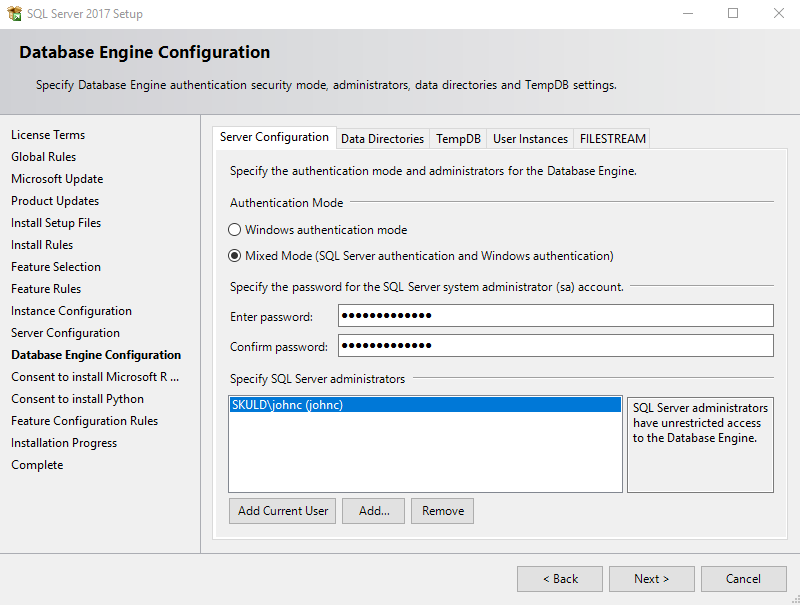 Set SQL to Mixed Mode