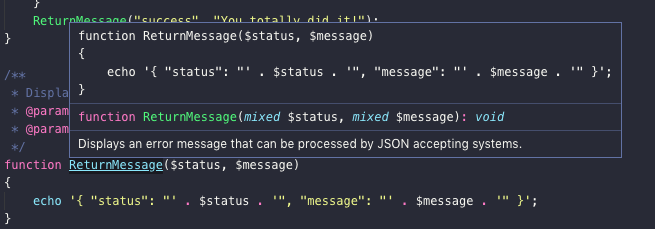 PHP Tools hover function