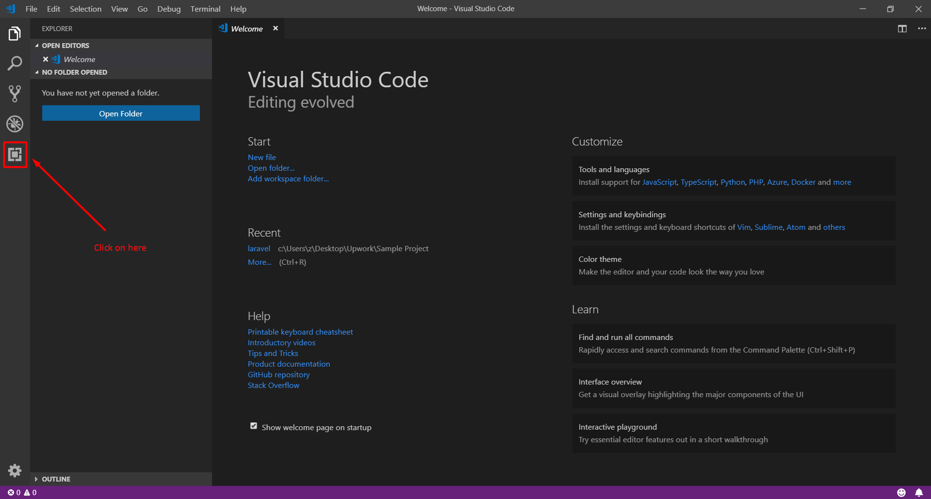 VS Code Extensions button