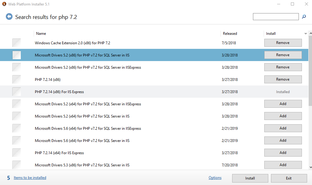 Web Platform install of PHP