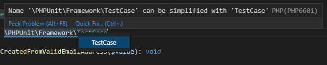 php quick fixes in vs code