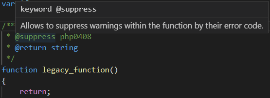 @suppress PHPDoc tag