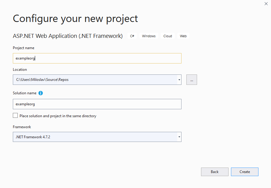 New Project - Second Dialog