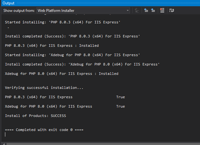 Output during PHP installation