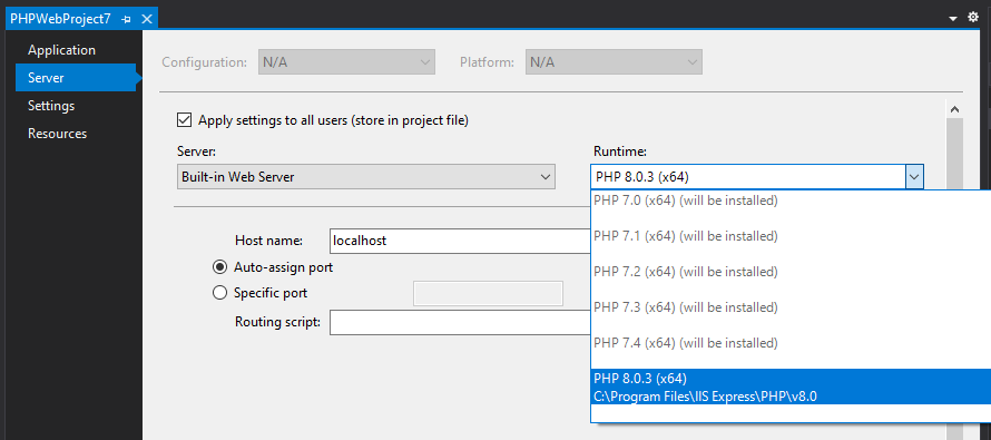 Server tab