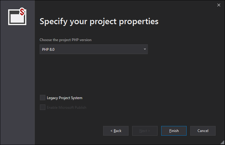 new PHP project Properties