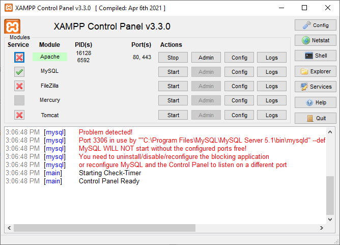 XAMPP running under admin