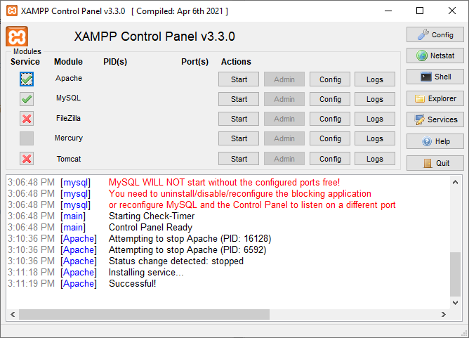 Apache is running as Windows Service