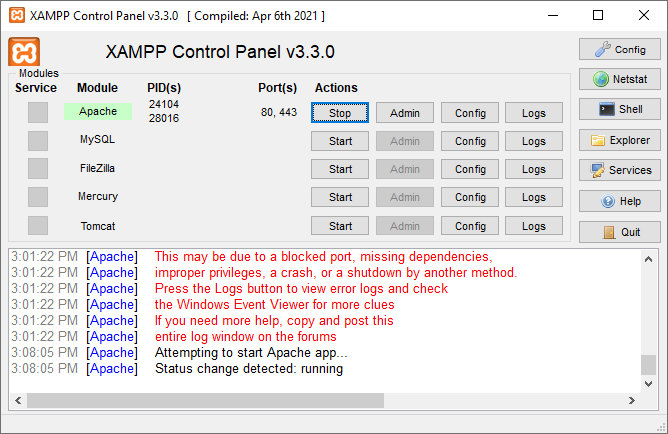 Apache is running