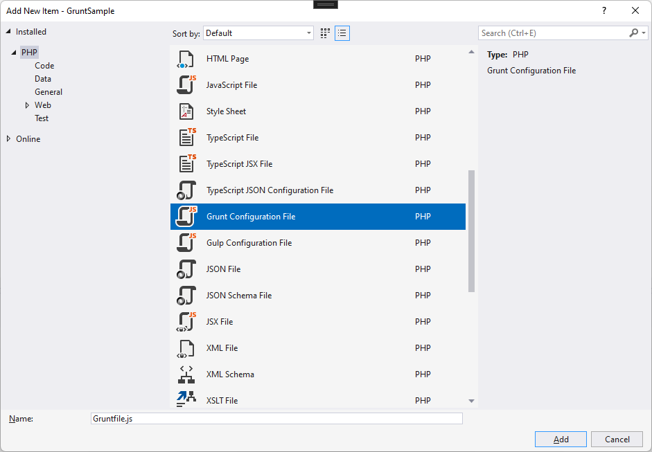 Add new Grunt configuration file