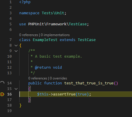 Debugging Laravel example test