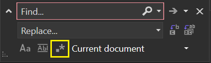 VS Find and replace - enable regular expressions