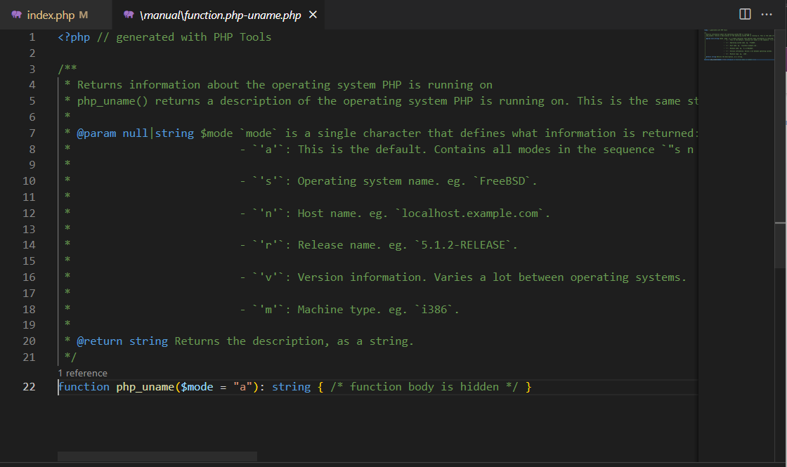 Generated PHPDoc comment