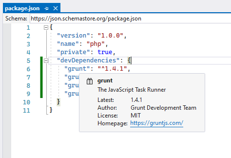 Package.json tooltips
