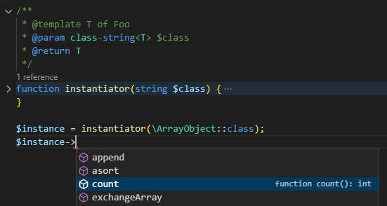 class-string generic type annotation
