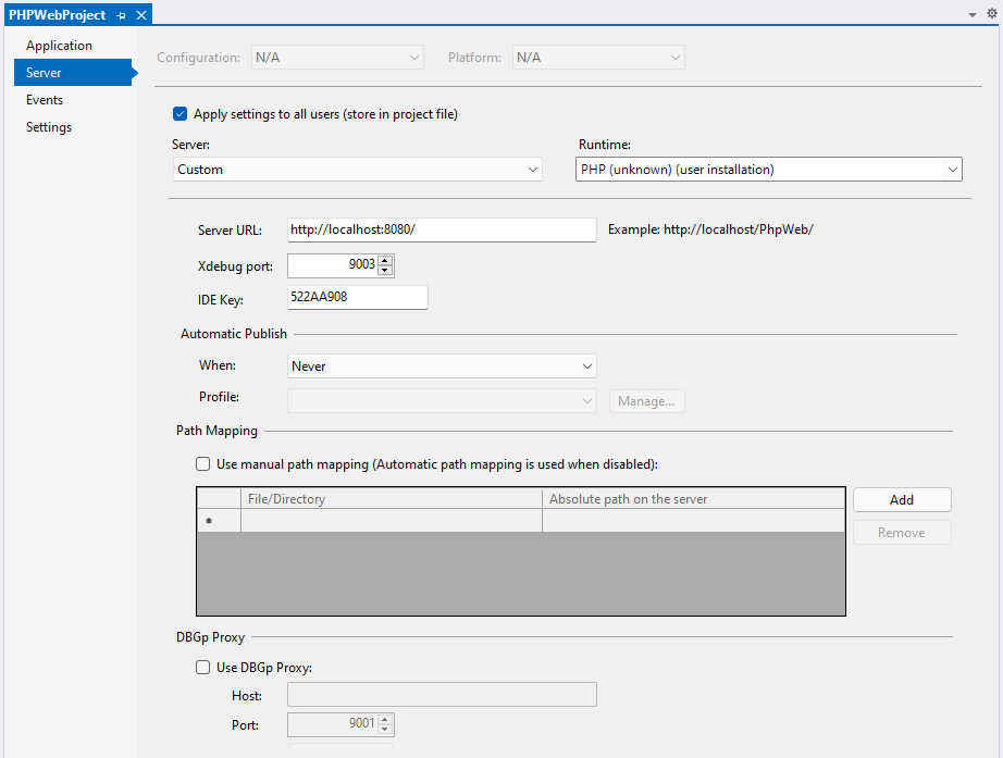 PHPWebProject Properties
