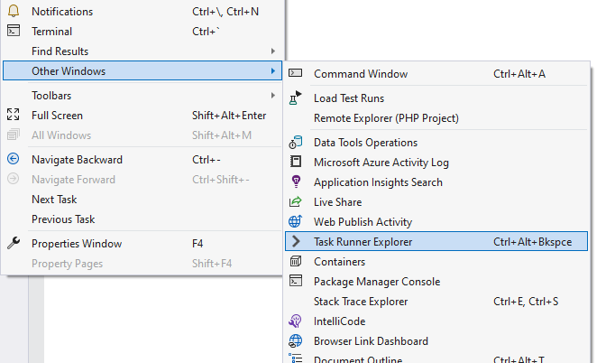 Task Runner Explorer Command