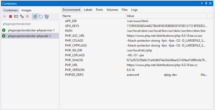Containers Tool Window