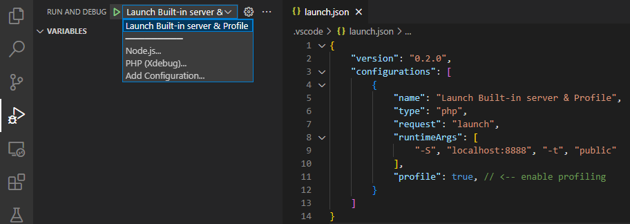 Run and Debug with Profiling launch setting
