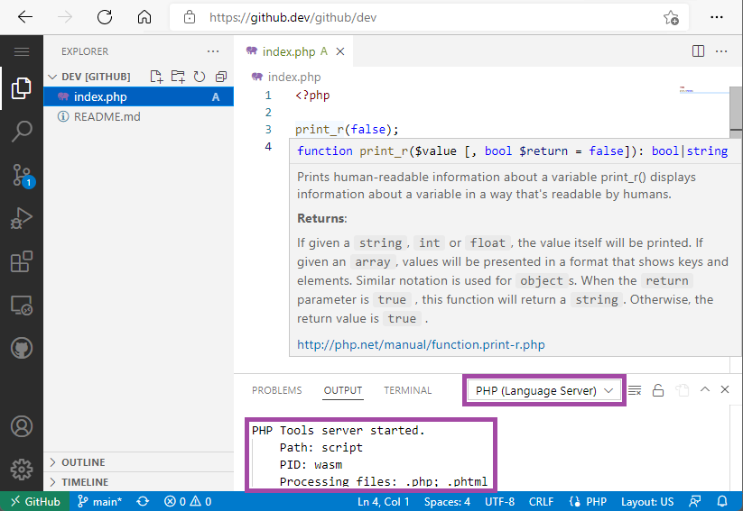 php tools for the web activated