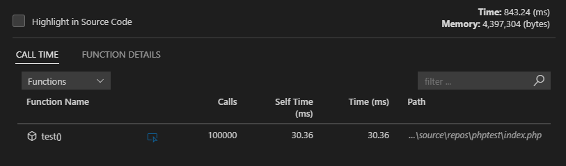 results of optimized test