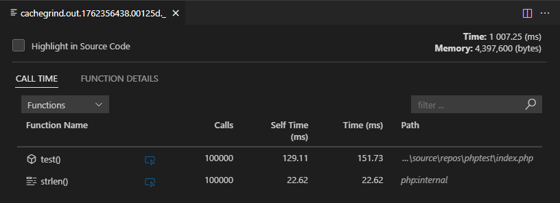 results of unoptimized test