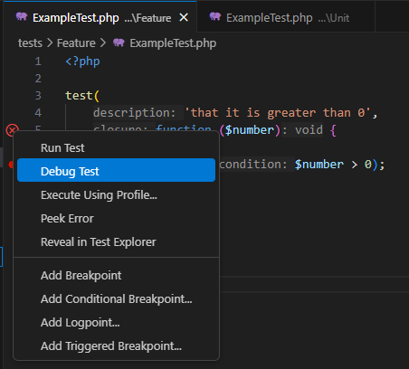 debug test