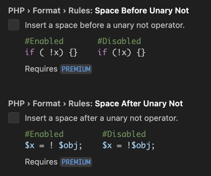 space before/after unary not
