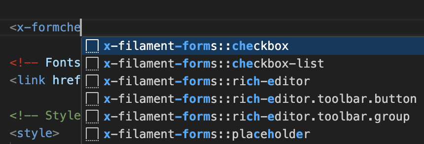 component completion across packages