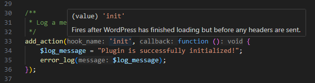 WordPress hook tooltip