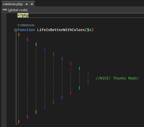 Bracket pair colorization for PHP in Visual Studio