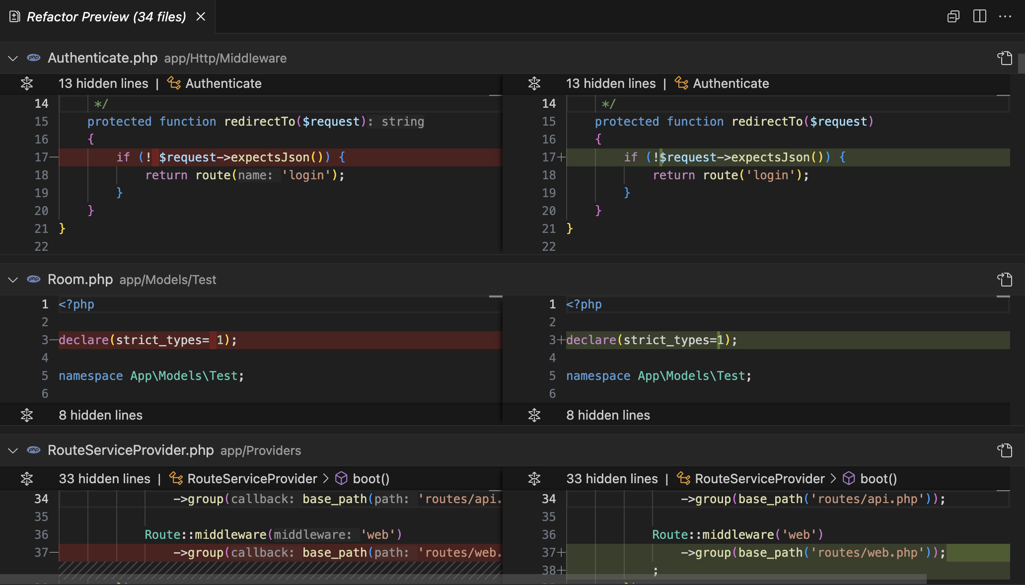 formatting changes diff window