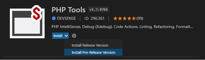 php tools - prerelease install